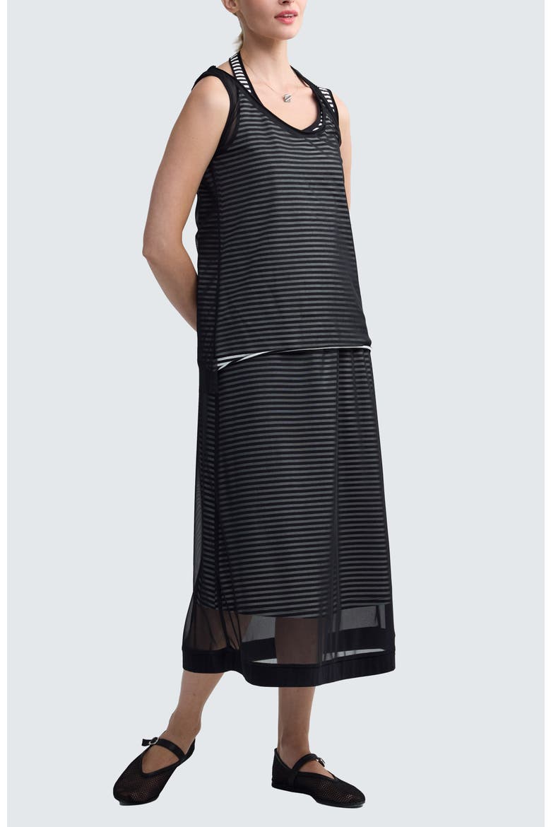 Saphina Striped Mesh Midi Skirt, Alternate, color, Black Print
