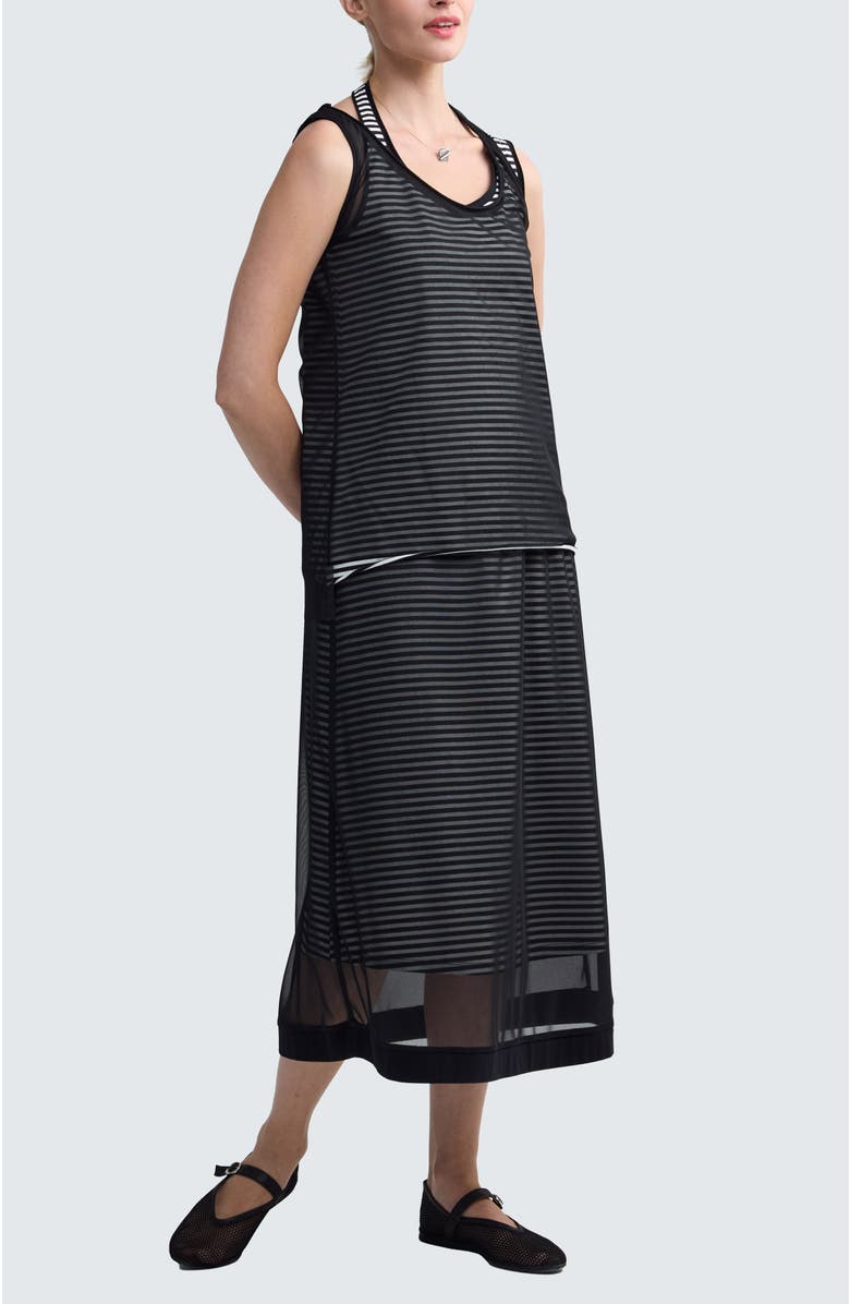 LUUKAA Saphina Striped Mesh Midi Skirt, Alternate, color, Black Print