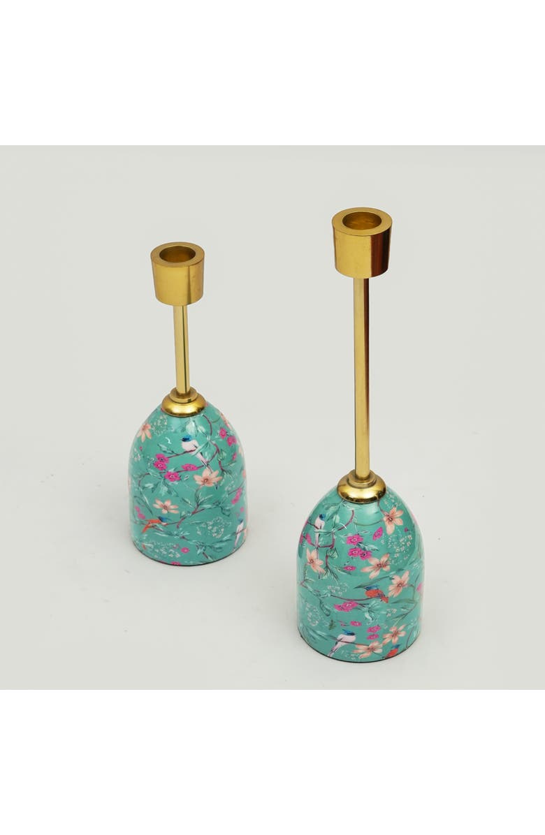Mela Artisans Aqua Flora Tapered Candleholders, Alternate, color, Aqua Flora