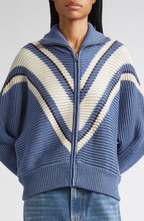 Golden Goose Journey Odilia Chevron Stripe Virgin Wool Zip Cardigan In Blue