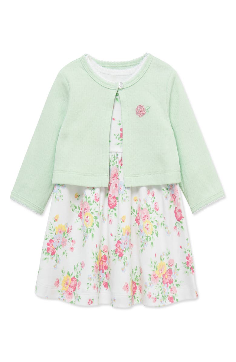 Little Me Bouquet Cardigan Dress Set, Alternate, color, Floral