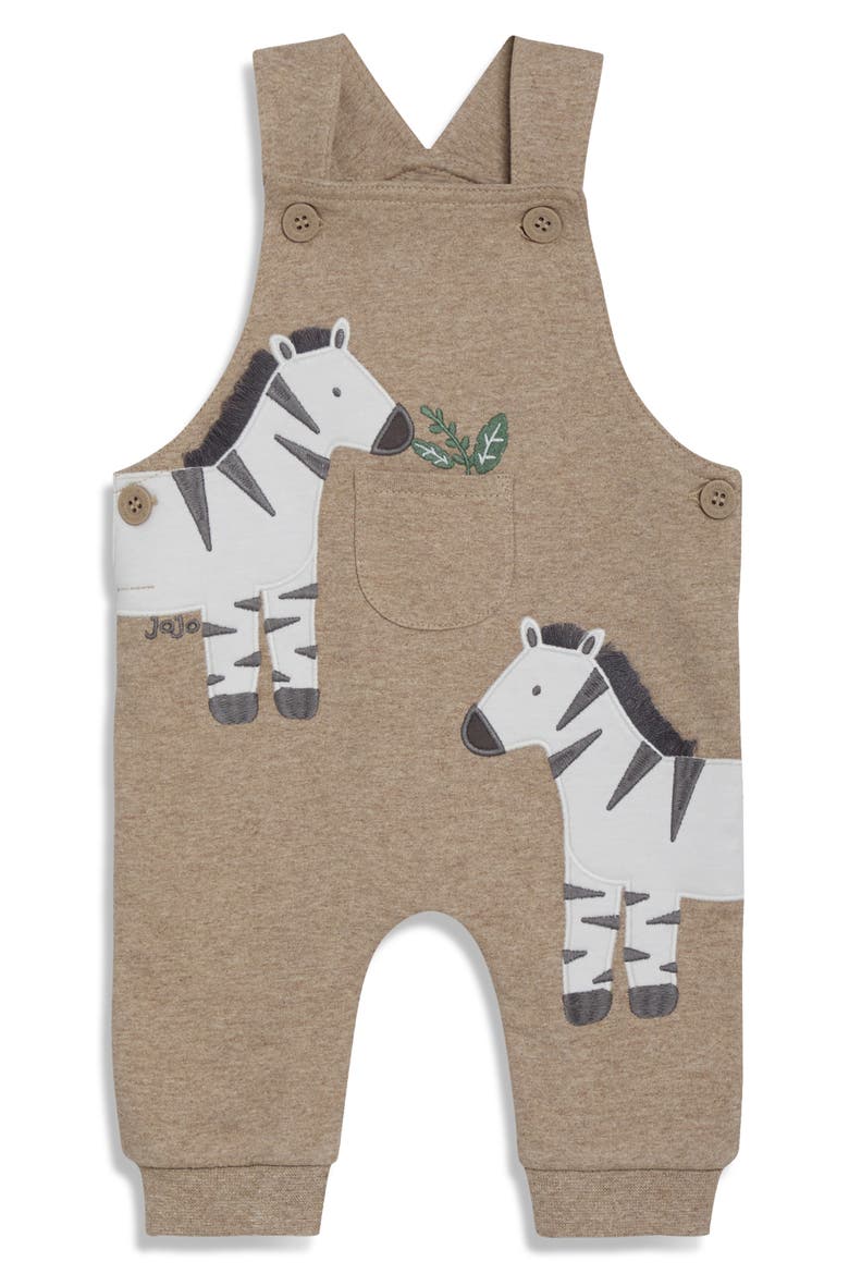Zebra Appliqué Overalls & Stripe T-Shirt Set, Alternate, color, FAWN
