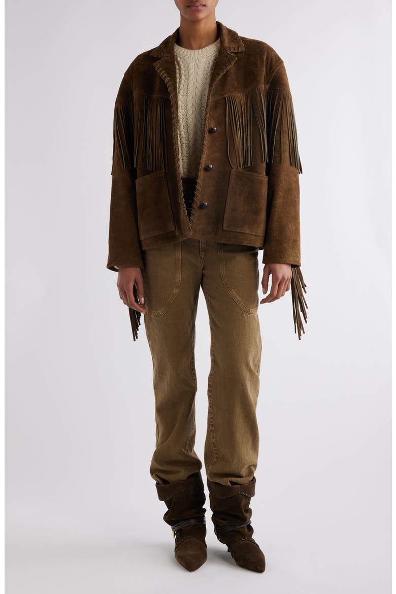 Fabie Fringed Suede Jacket, Alternate, color, BRONZE