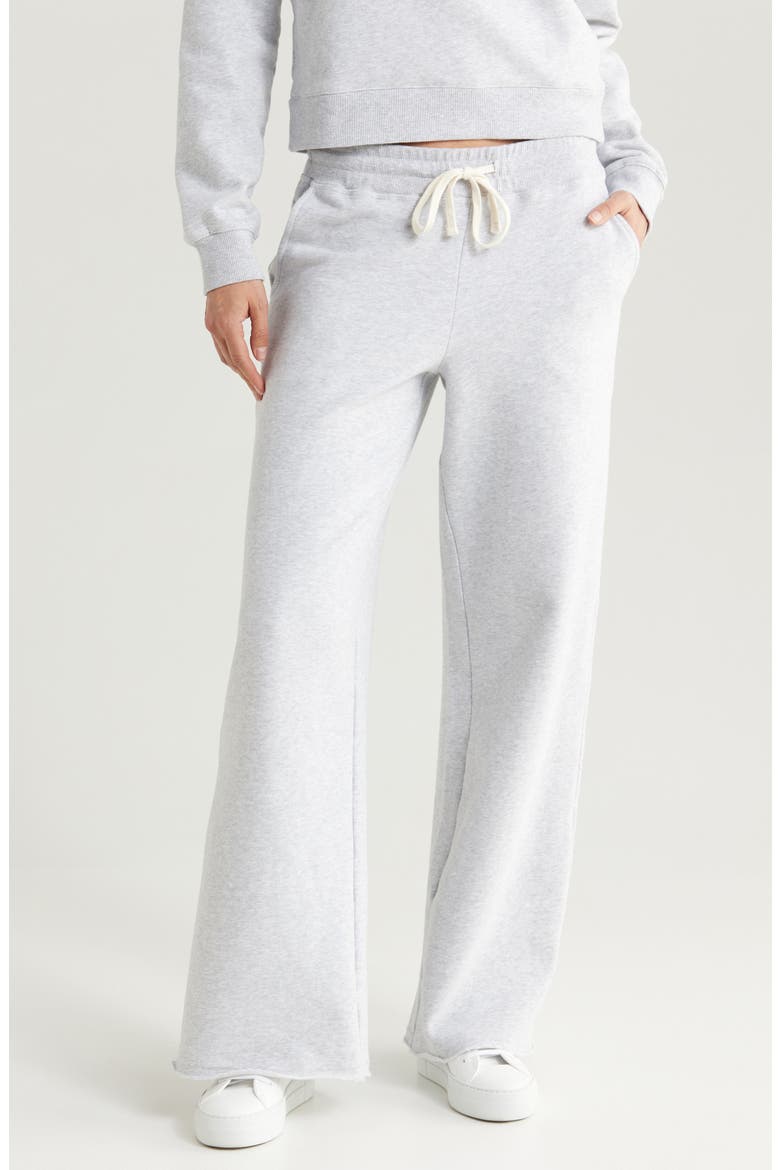Cloud Nine Wide Leg Cotton Blend Fleece Drawstring Pants, Main, color, HEATHER GREY