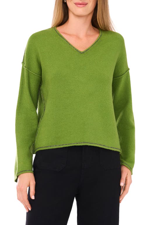 Vince Camuto Contrast Detail V-neck Sweater In Green