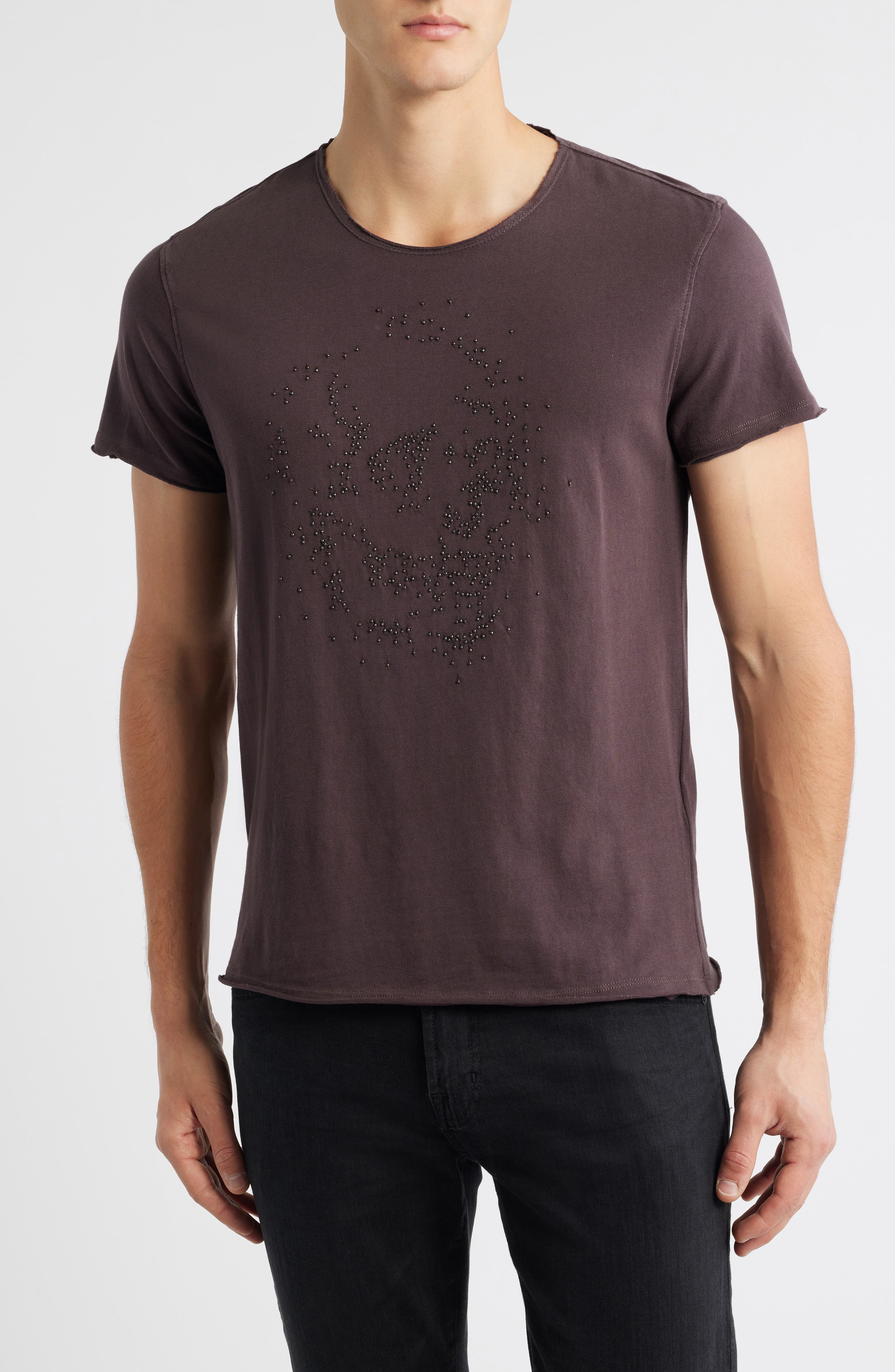 John Varvatos Beaded Skull Raw Edge Graphic Organic Cotton T-Shirt