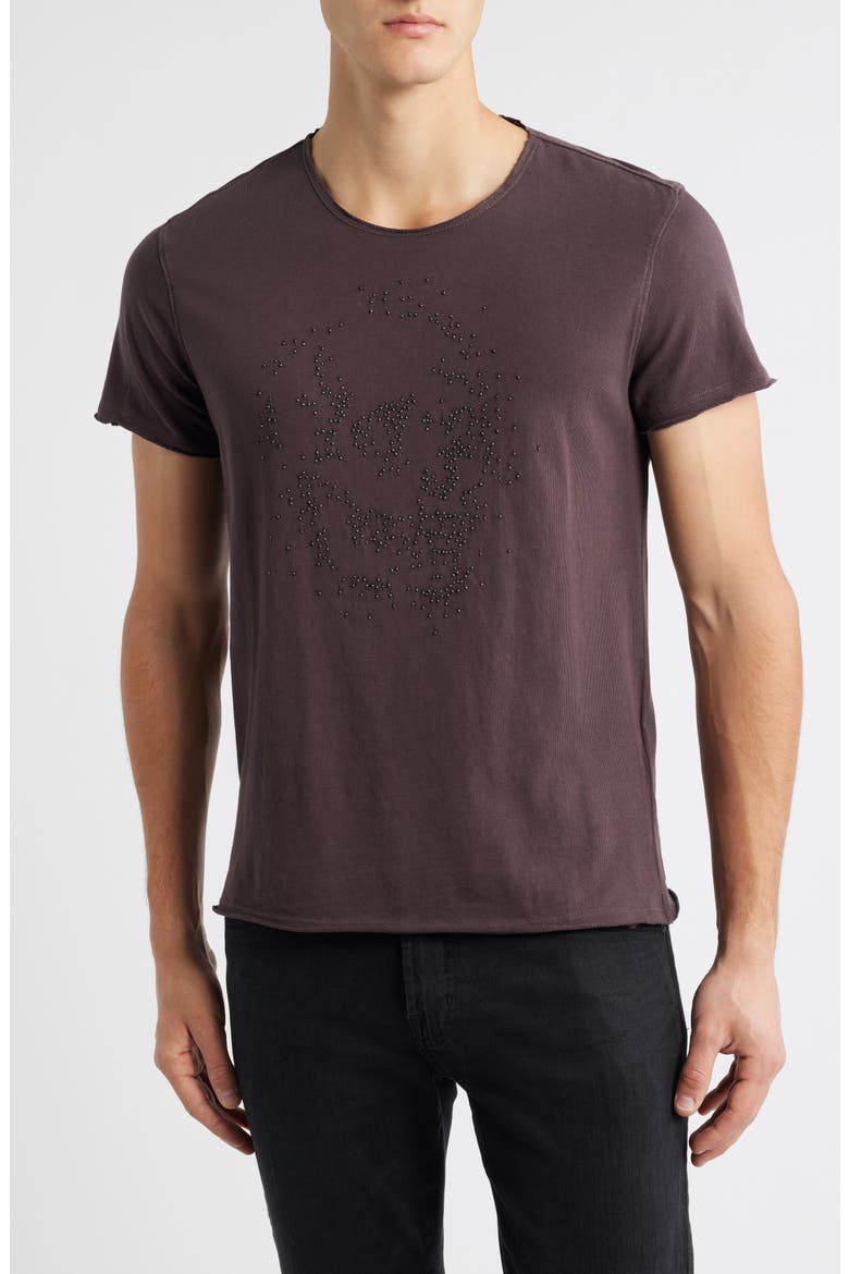 Beaded Skull Raw Edge Graphic Organic Cotton T-Shirt, Main, color, OXBLOOD