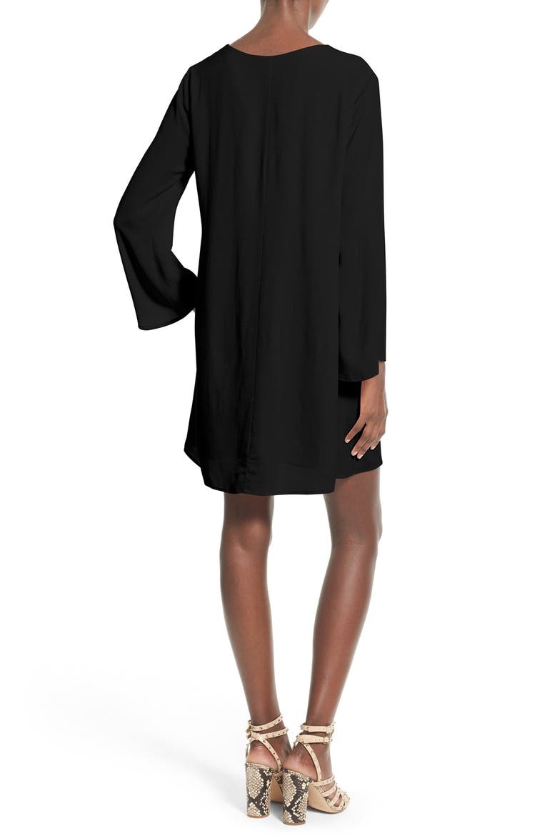 ASTR Lace-Up Bell Sleeve Shift Dress, Alternate, color, BLACK