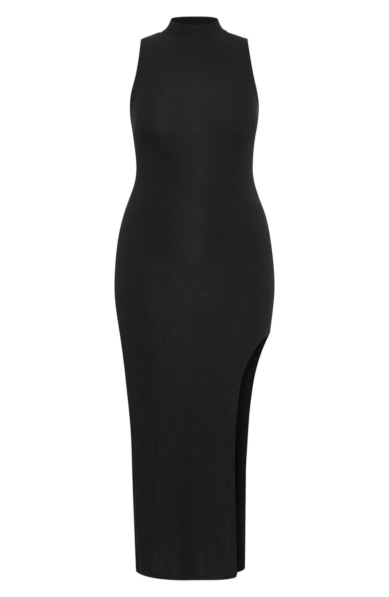 City Chic Celine Athena Sleeveless Rib Body-Con Dress, Alternate, color, Black