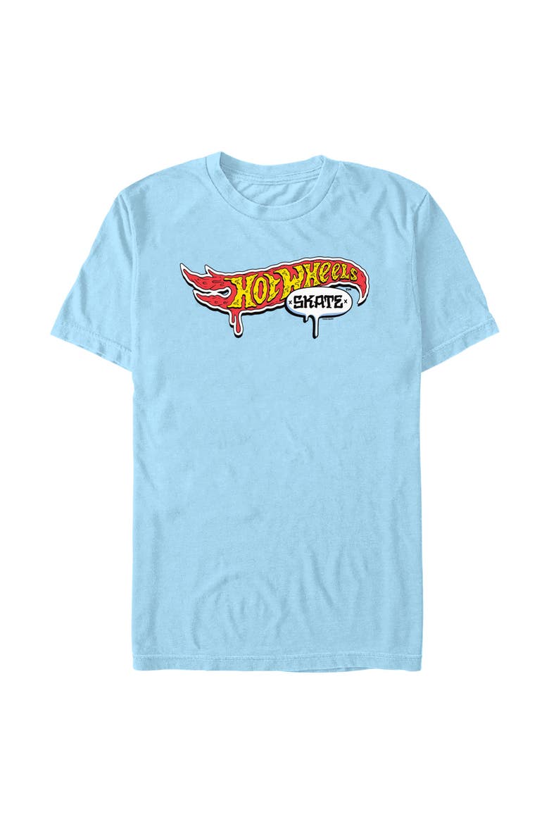 Mens Hot Wheels Skate Cartoon Logo T Shirt, Main, color, Light Blue