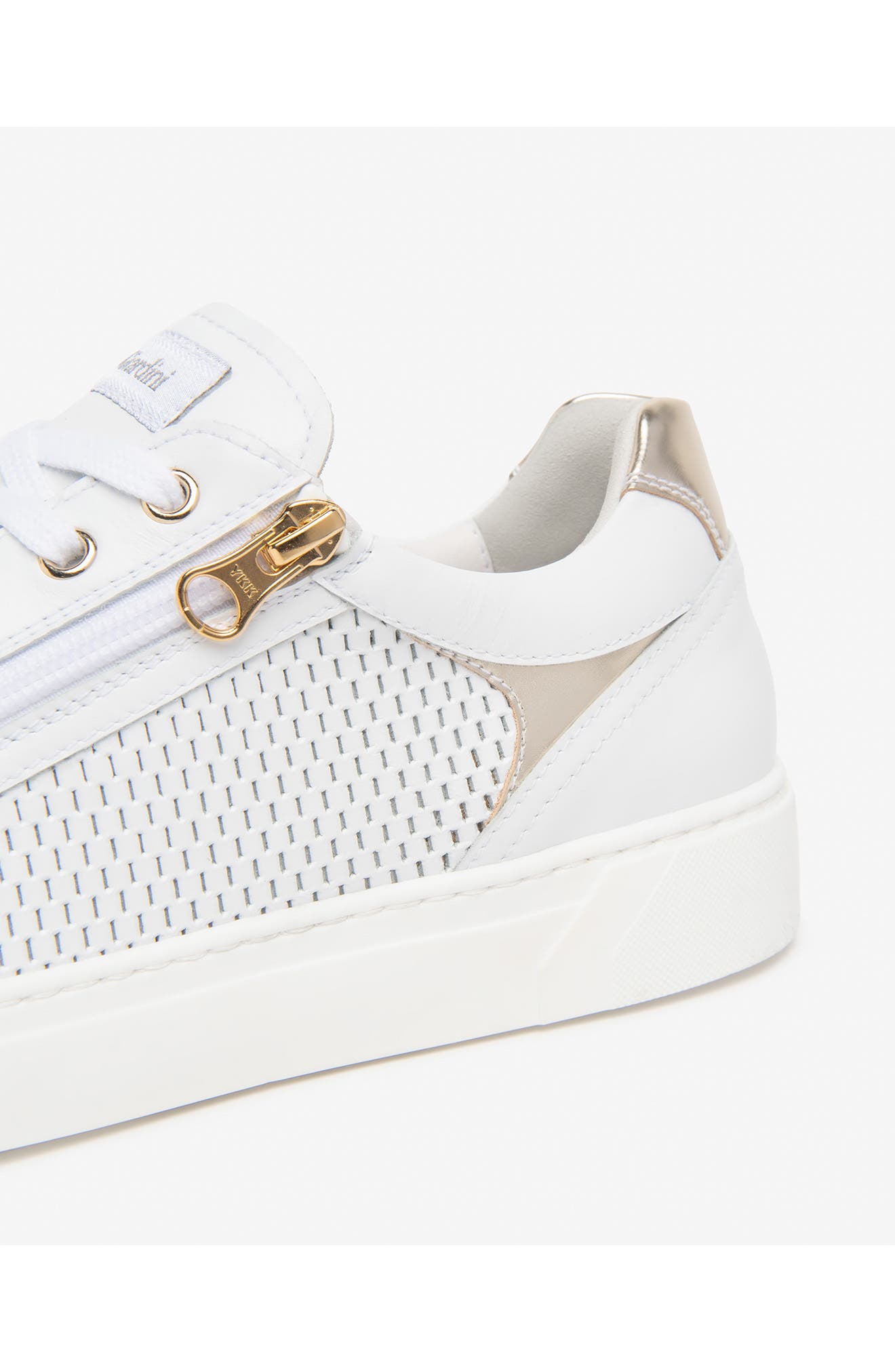 NeroGiardini Perforated Side Zip Sneaker, Alternate, color, White