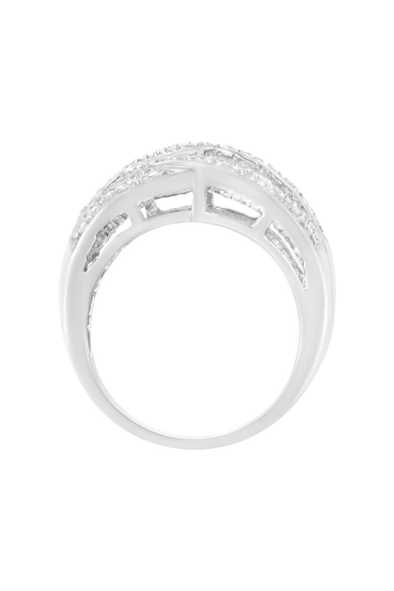 Silver 1.0 Cttw Round and Baguette Diamond Cross Over Ring Band, Alternate, color, Silver