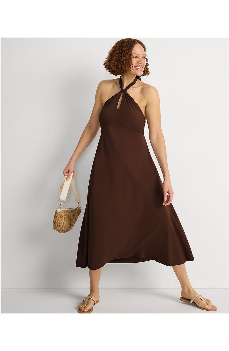 Lands' End Cotton Modal Halter Midi Dress, Alternate, color, Tree Bark
