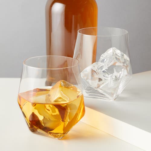 Viski Seneca Crystal Faceted Tumblers Set Of 2 In Transparent
