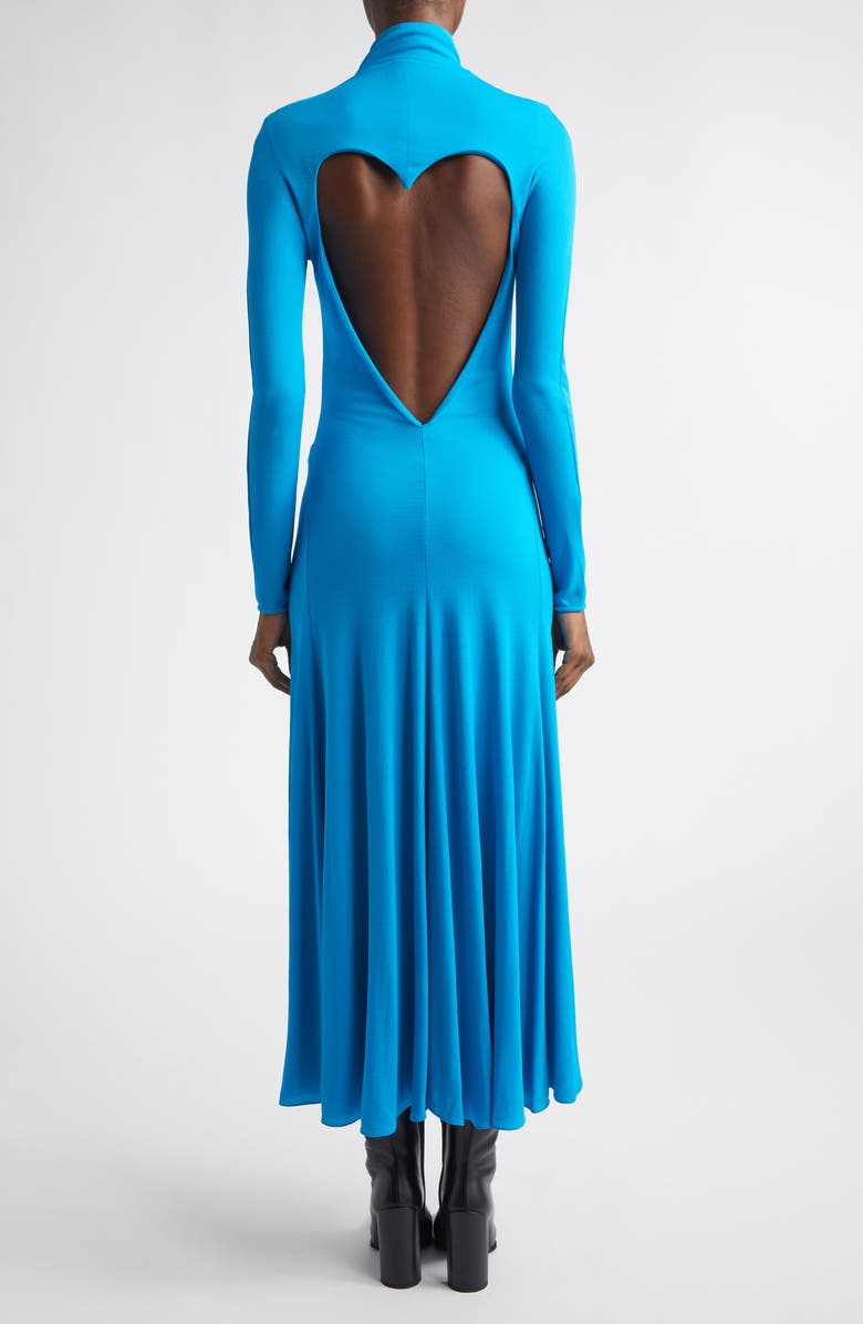 Alaïa Heart Cutout Long Sleeve Jersey Dress, Alternate, color, Turquoise