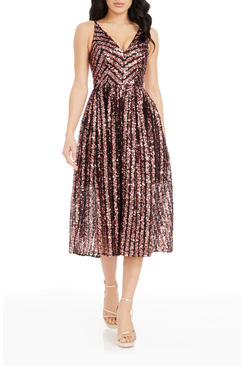 Haley Sequin Stripe A-Line Cocktail Dress, Main, color, RASPBERRY MULTI