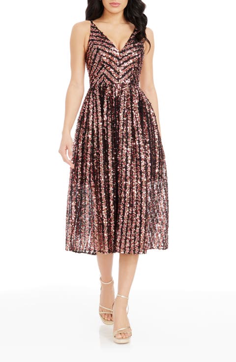 Haley Sequin Stripe A-Line Cocktail Dress