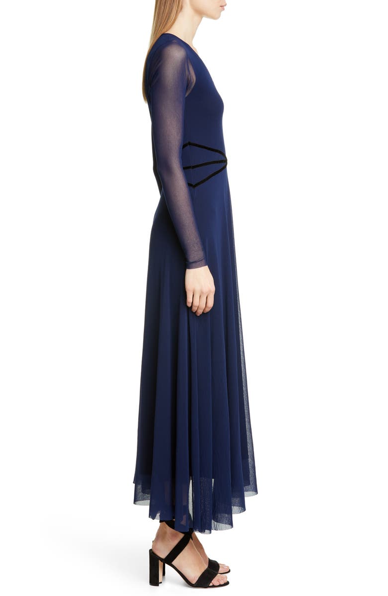 Fuzzi Velvet Detail Long Sleeve Asymmetrical Maxi Dress, Alternate, color, 