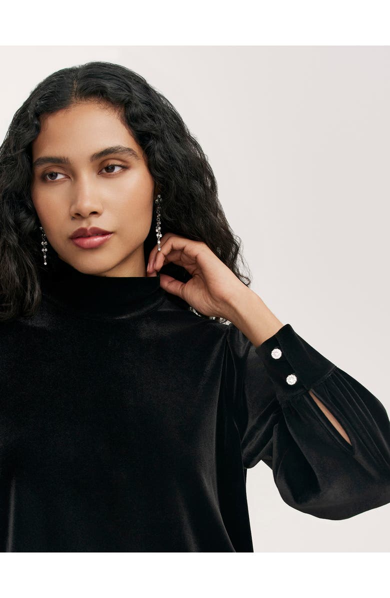 Finery London Clementine Velvet High Neck Top, Alternate, color, Black