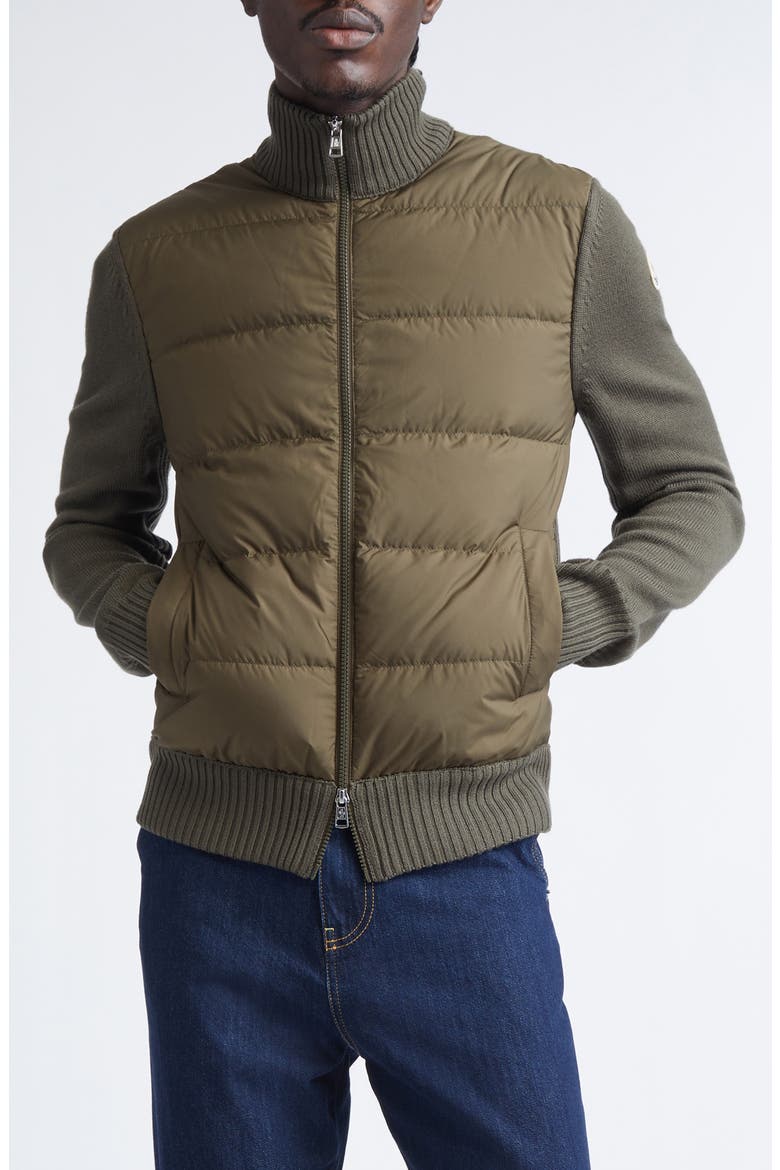 Quilted Down & Virgin Wool Cardigan, Main, color, BACKWOODS