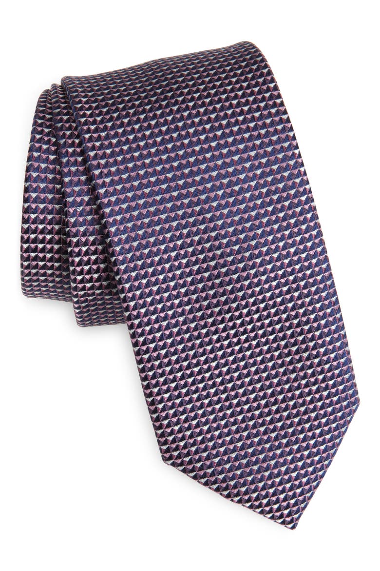 Langley Geometric Pattern Silk Jacquard Tie, Main, color, EGGPLANT