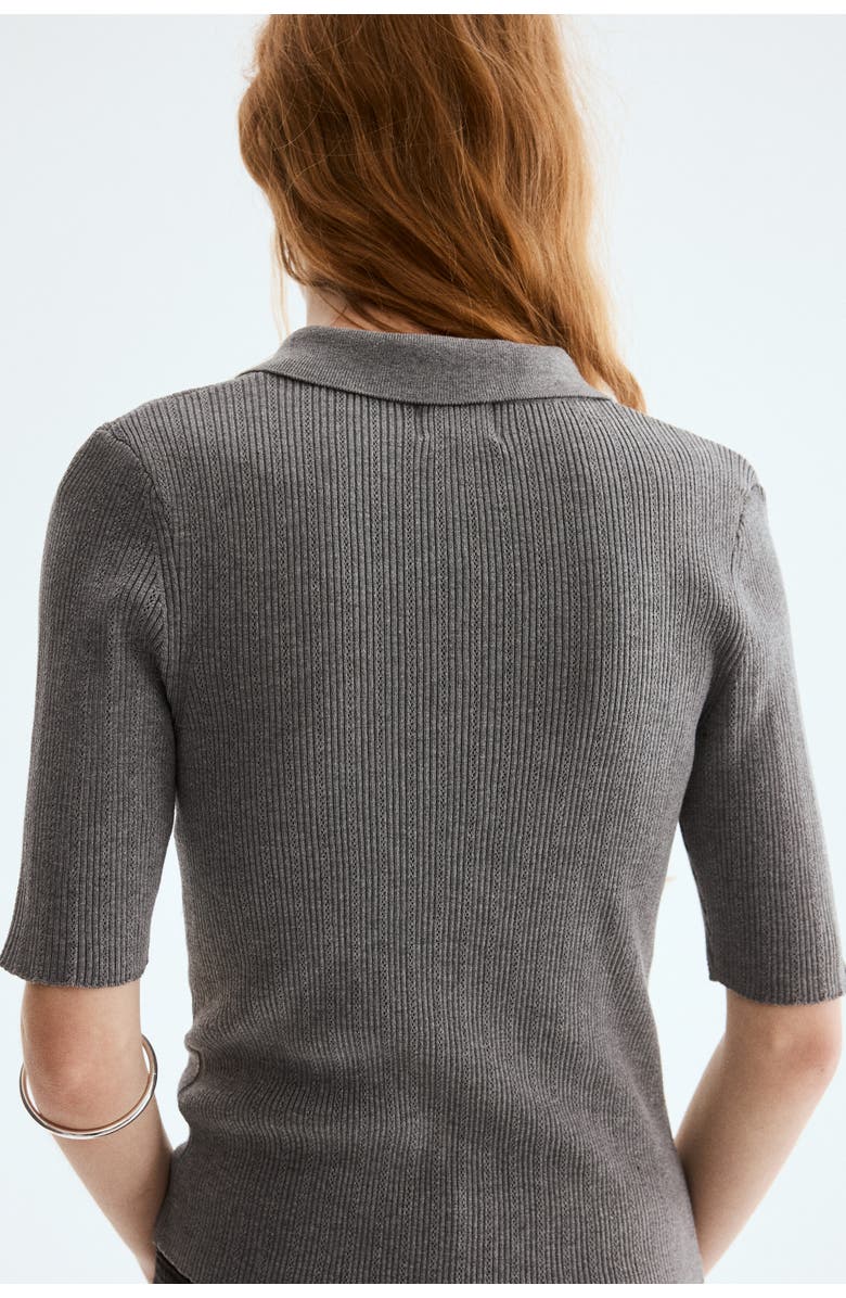 H&M Pointelle-knit Top, Alternate, color, Gray Melange