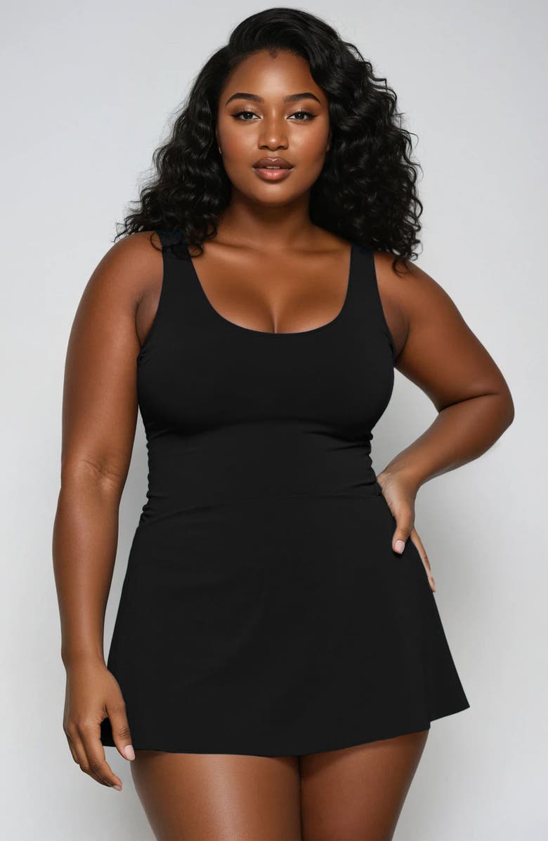 Calypsa Plus Size Hayley Tankini-Style Swim Dress With Adjustable Straps and Hidden Bikini Bottoms, Main, color,