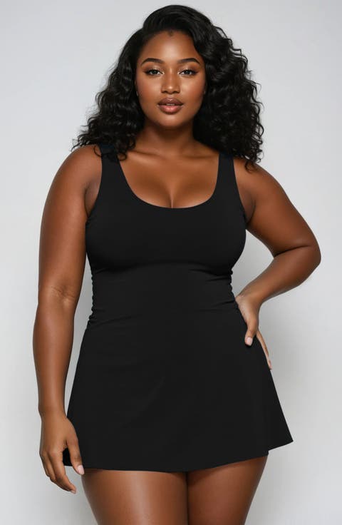 Plus Size Hayley Tankini-Style Swim Dress With Adjustable Straps and Hidden Bikini Bottoms