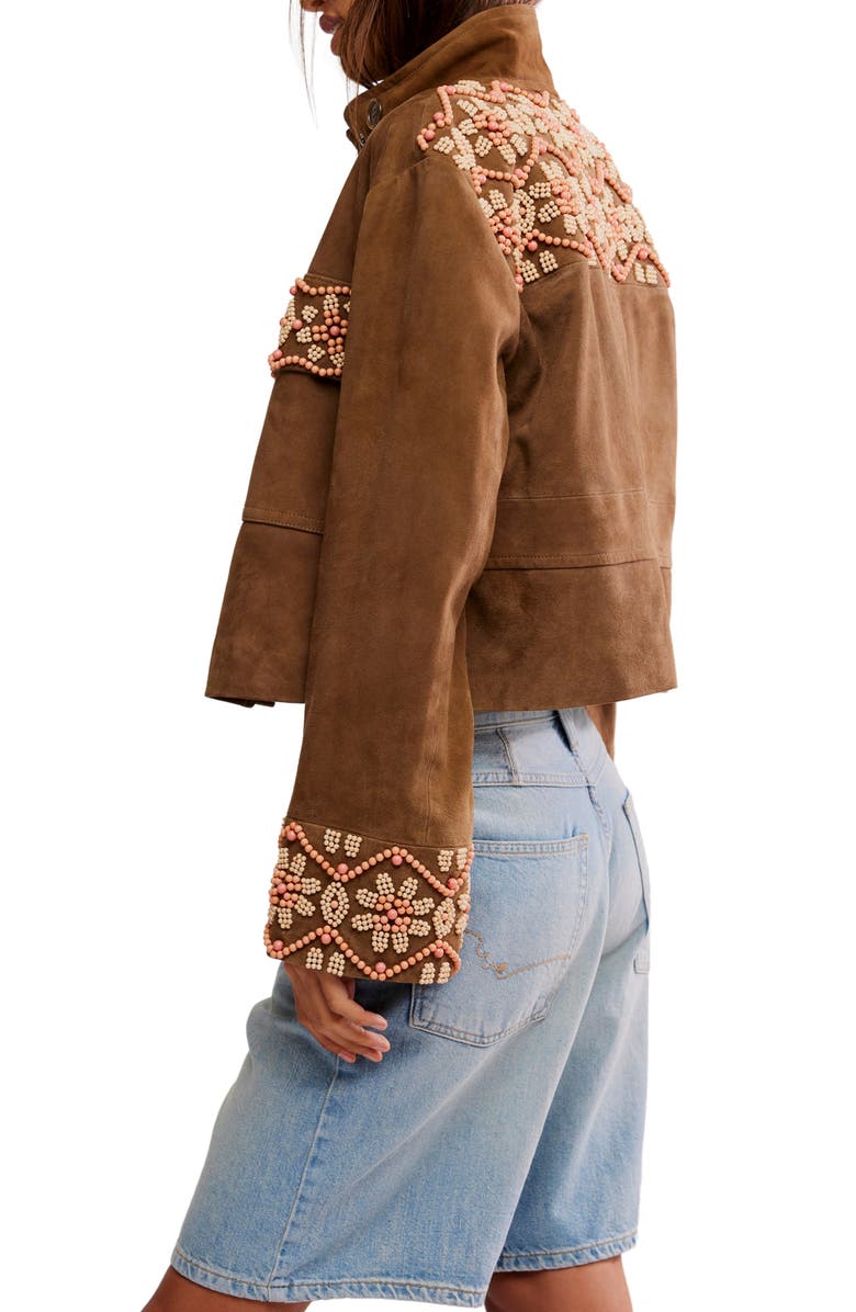 Free People Bali Fading Moon Crop Suede Jacket, Alternate, color, Olive Brown