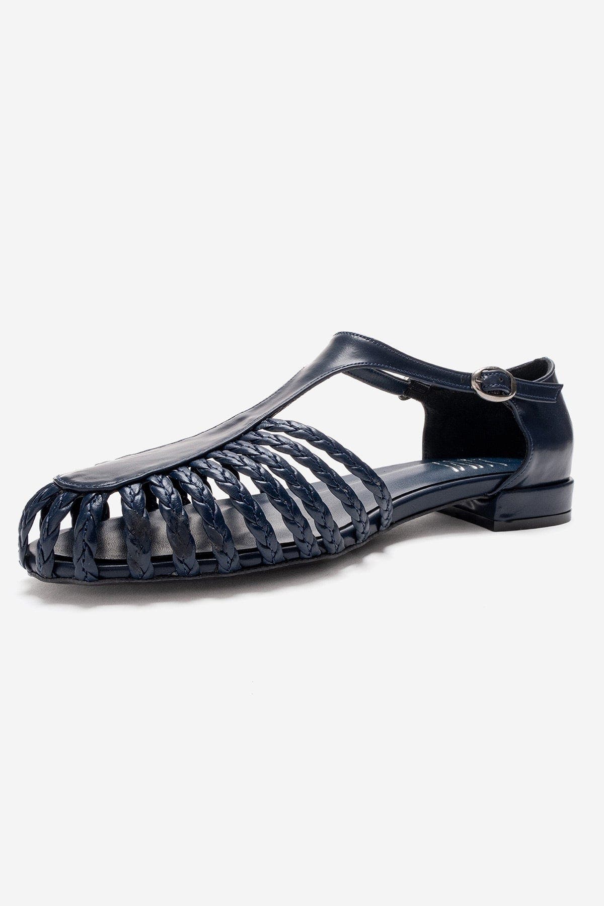 Onos Woven T Strap Sandal, Alternate, color, Navy