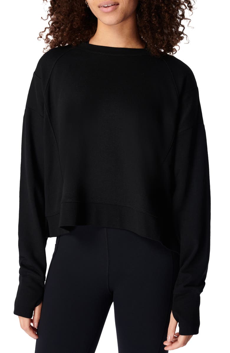 Sweaty Betty After Class Cotton Blend Crop Sweatshirt, Main, color, Black