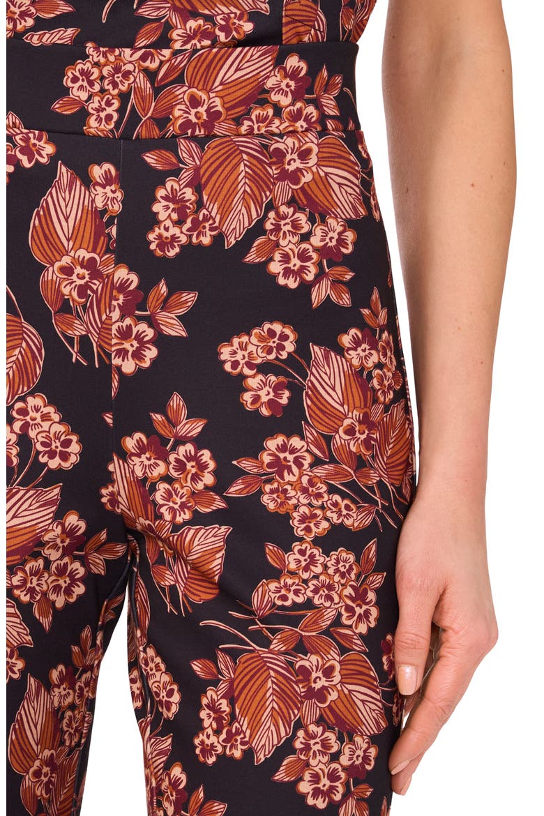 Floral Ankle Flare Leg Ponte Pants, Alternate, color, LEATHER BROWN