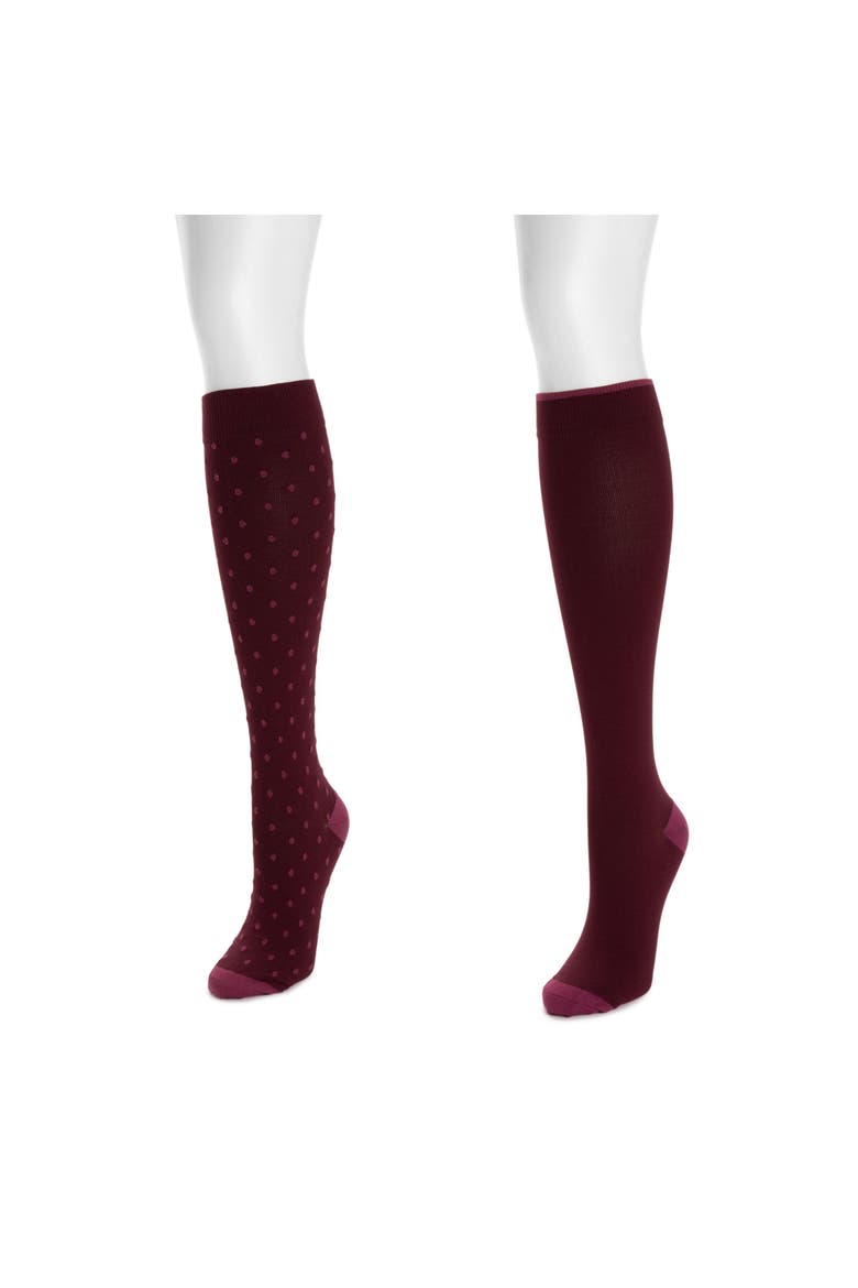 Nylon Blend Compression Socks 2 Pair Pack Wide Size, Alternate, color, Burgundy