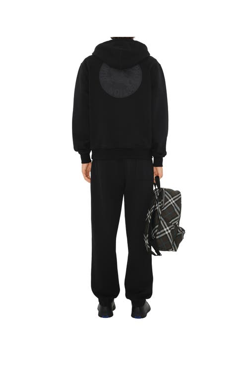 Burberry Check Trim Zip-up Drawstring Hoodie In Black