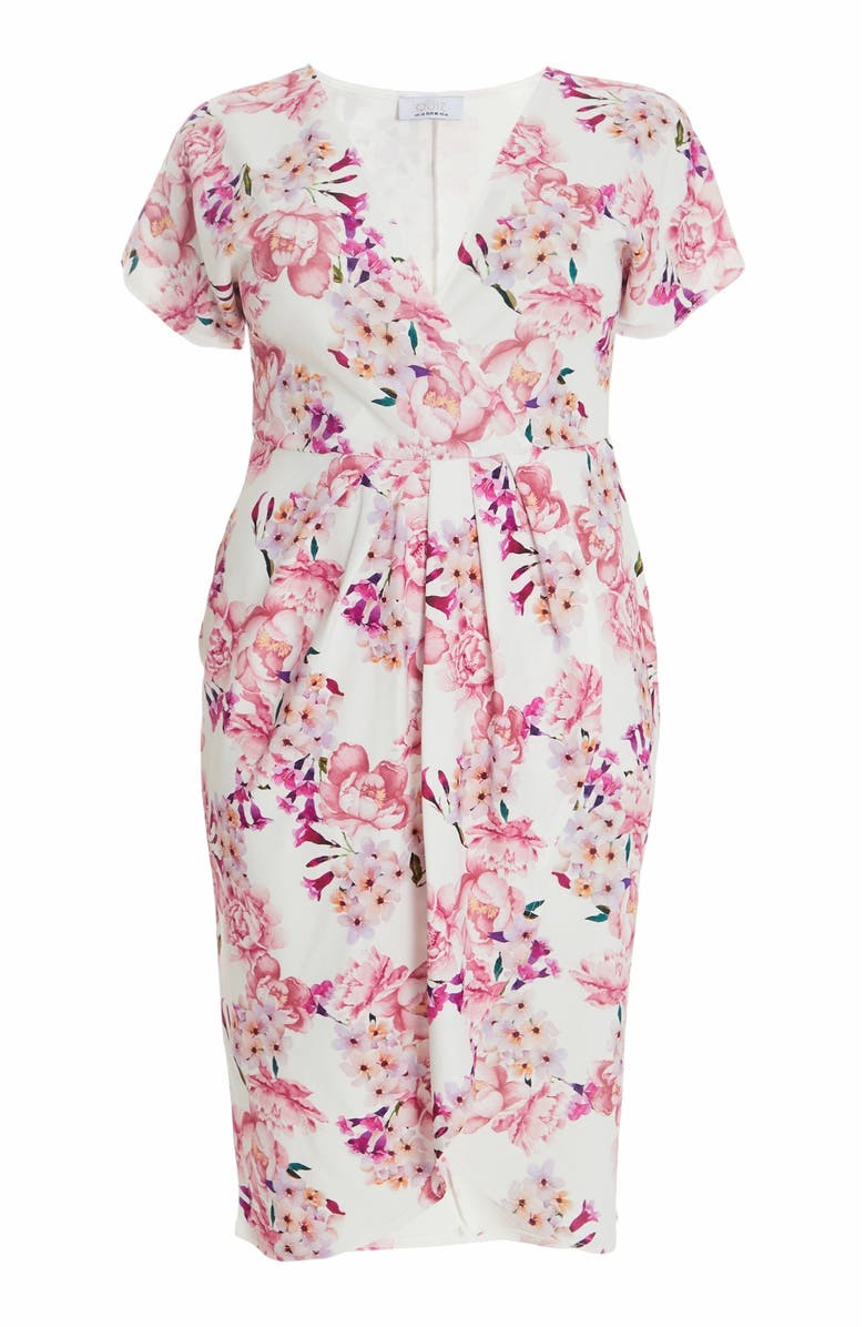 QUIZ Plus Size Floral Scuba Crepe Wrap Maxi Dress, Alternate, color, White