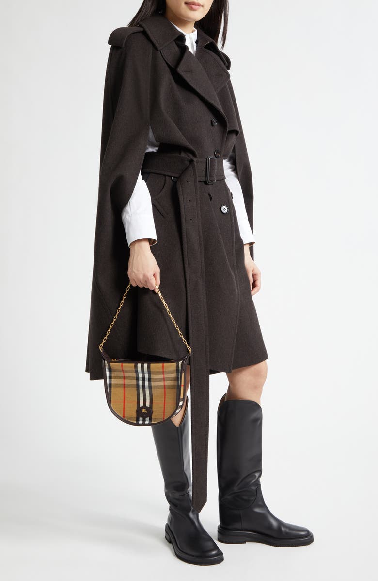 Burberry Belmont Cashmere Trench Cape, Alternate, color, Brown Melange