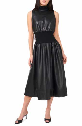 Mixed Media Faux Leather Midi Dress