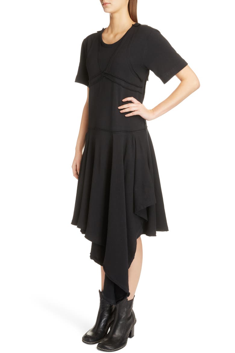 Raw Edge Asymmetrical T-Shirt Dress, Alternate, color, BLACK
