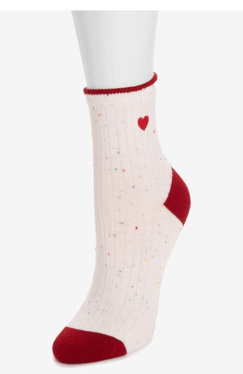Muk Luks Embroidered Crew Socks In Red