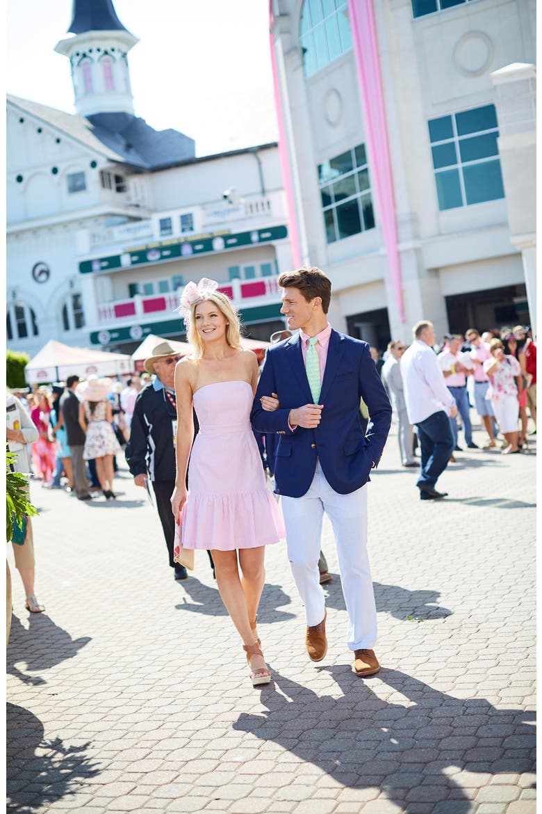 Strapless Seersucker Dress, Alternate, color, FLAMINGO