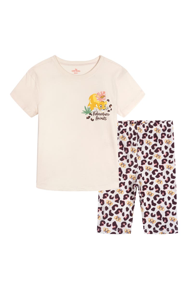 Disney Lion King 2-Piece T-Shirt and Bike Shorts Set, Main, color, Simba Mufasa Beige