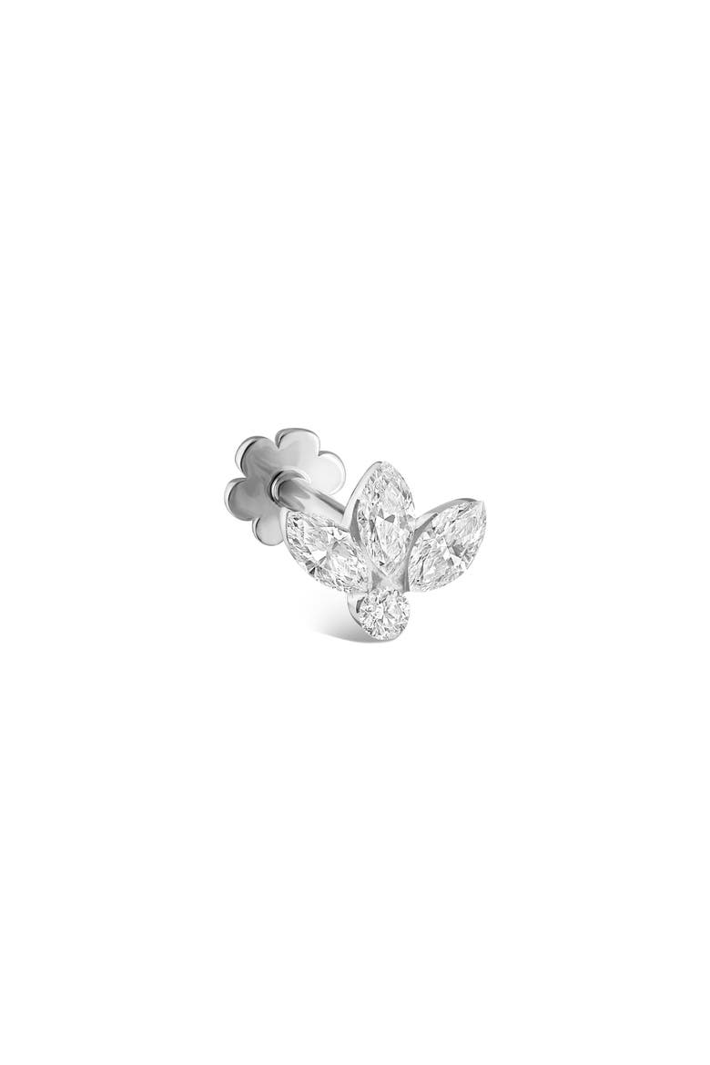Invisible Diamond Lotus Threaded Stud Earring, Main, color, WHITE GOLD