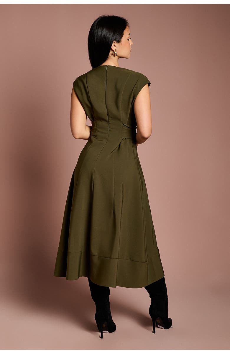 Coast Petite Belted Crepe Dress, Alternate, color, Olive