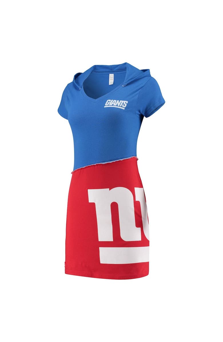 REFRIED APPAREL Women's Refried Apparel Royal/Red New York Giants Sustainable Hooded Mini Dress, Alternate, color, Royal