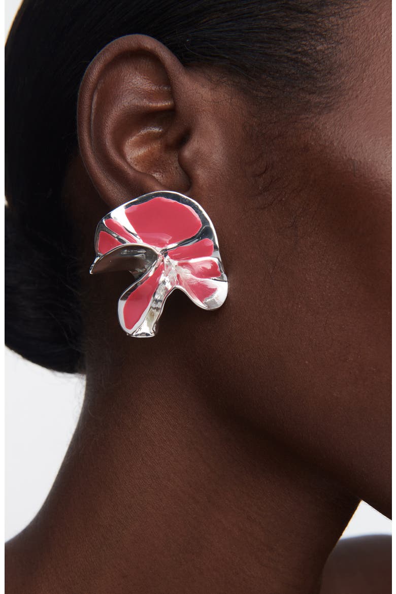Delphinium Enamel Stud Earrings, Alternate, color, SILVER AND FUCHSIA