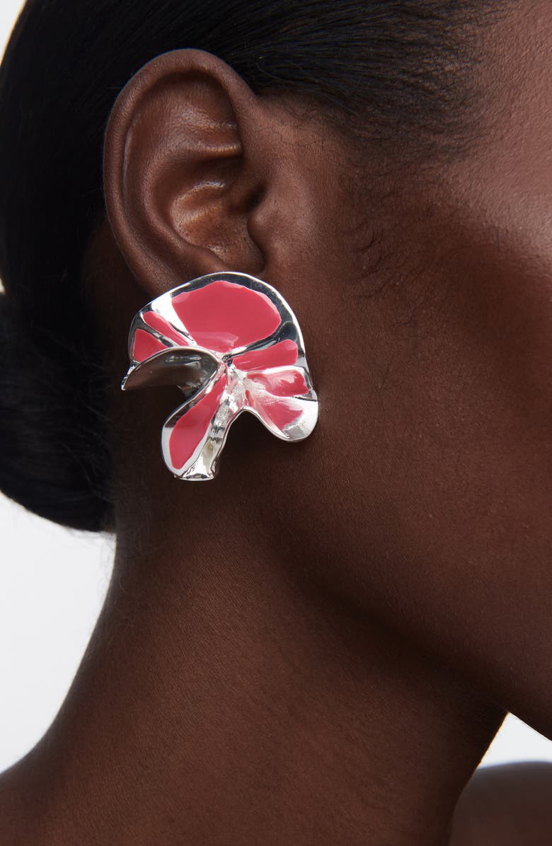 Sterling King Delphinium Enamel Stud Earrings, Alternate, color, Silver And Fuchsia