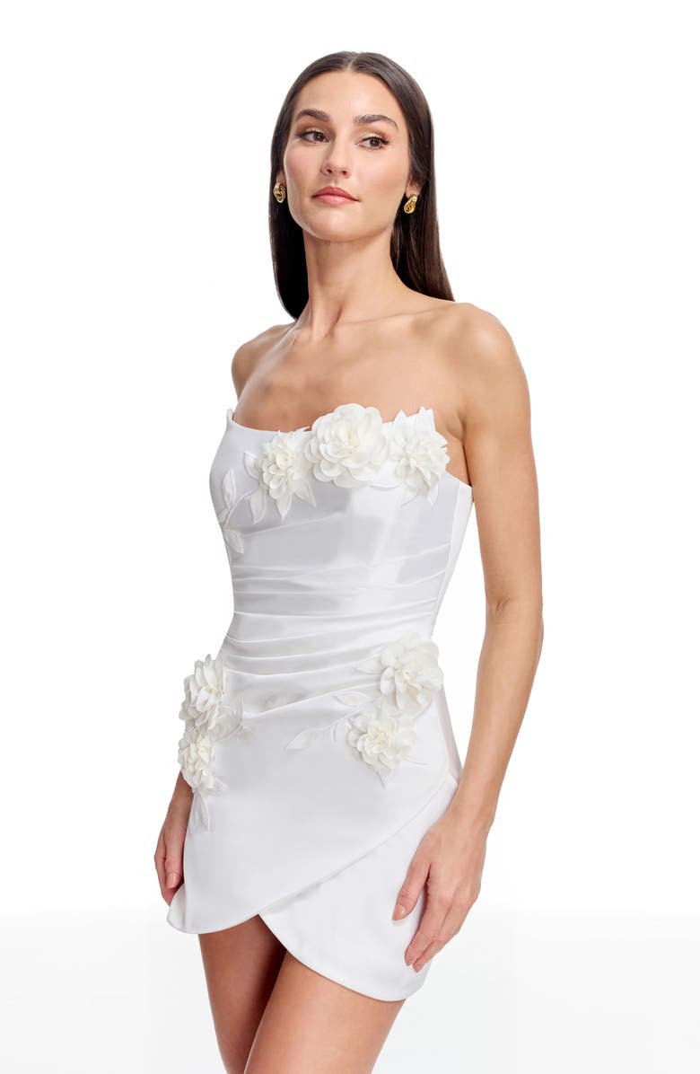 Dress the Population Isabella Floral Appliqué Strapless Minidress, Alternate, color, Off White