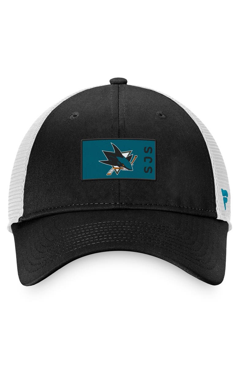 FANATICS Men's Fanatics Branded Black/White San Jose Sharks Authentic Pro Rink Trucker Snapback Hat, Alternate, color, Black
