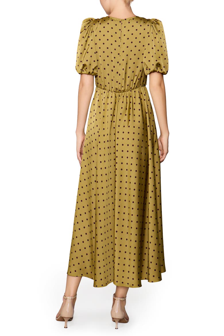 Polka Dot Satin Maxi Dress, Alternate, color, OLIVE/ BROWN