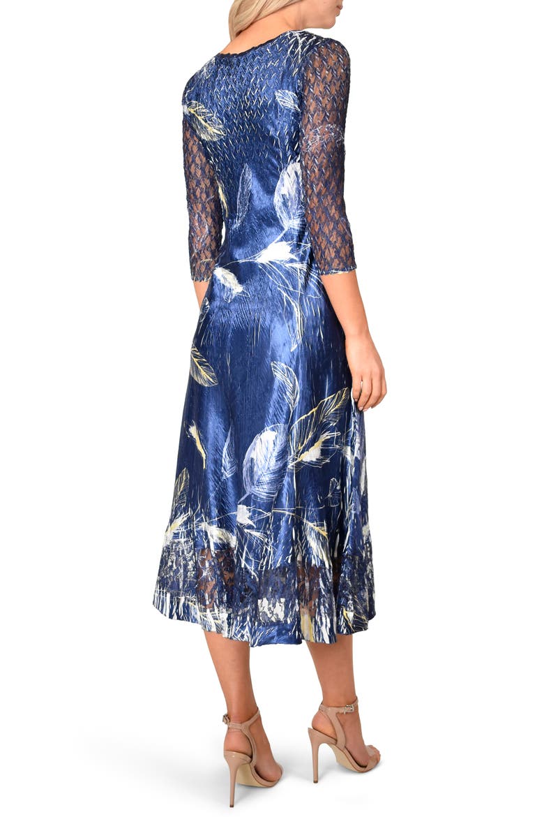 Charmeuse & Chiffon Midi Dress, Alternate, color, INDIGO TROPIC